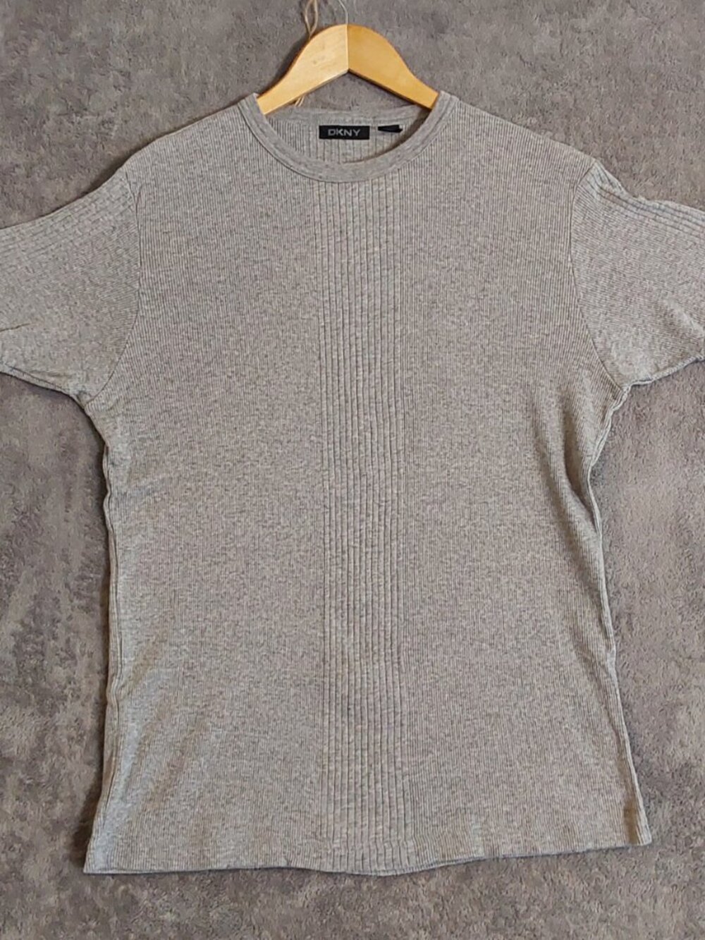 DKNY Men's Gray Ribbed Short Sleeve Knit T-Shirt XL 100% Cotton Crew Neck